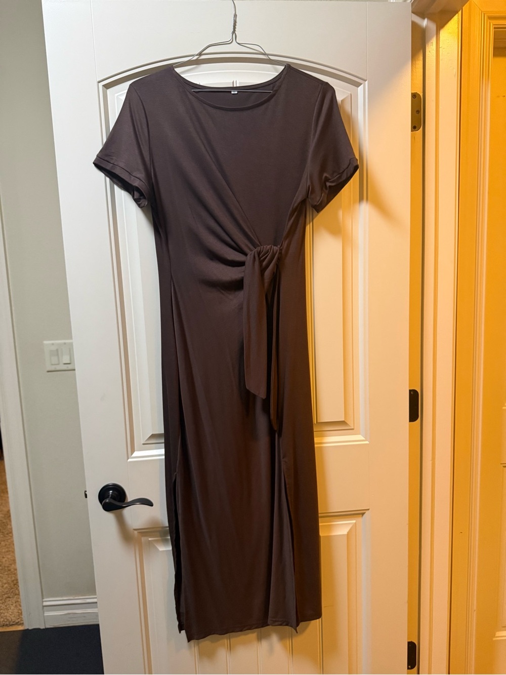 Women’s Short Sleeve Tie-Waist Midi Dress - Brown